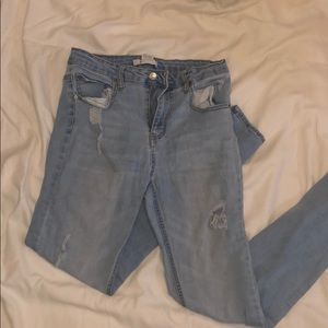 Light Wash Forever 21 Semi Ripped Skinny Jeans